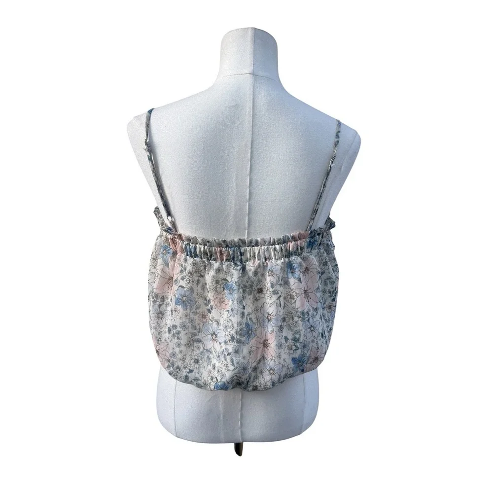 Sienna Sky Floral Cami Top Womens XL Summer Boho Smocked Strap Blouse Cream